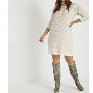 Eloquii 18/20 Ivory Honeycomb Turtleneck Sweater Dress